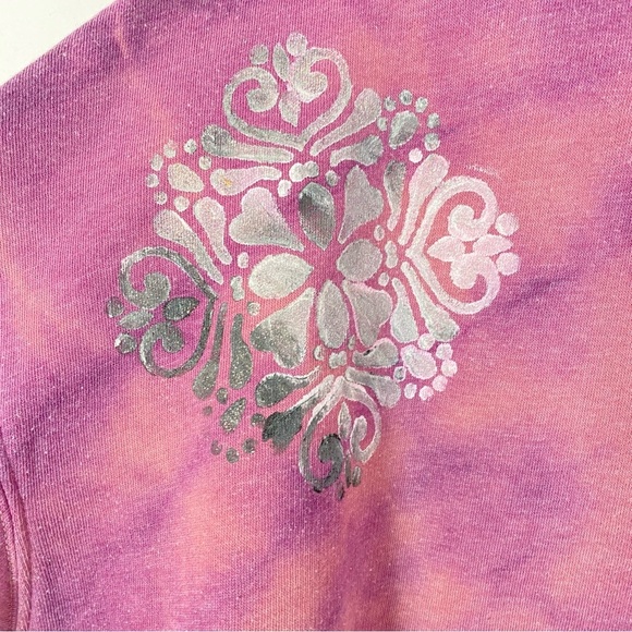 Hand Painted Floral Mandala Hoodie Womens Small Sweatshirt Pullover Pink Pocket - Picture 4 of 14